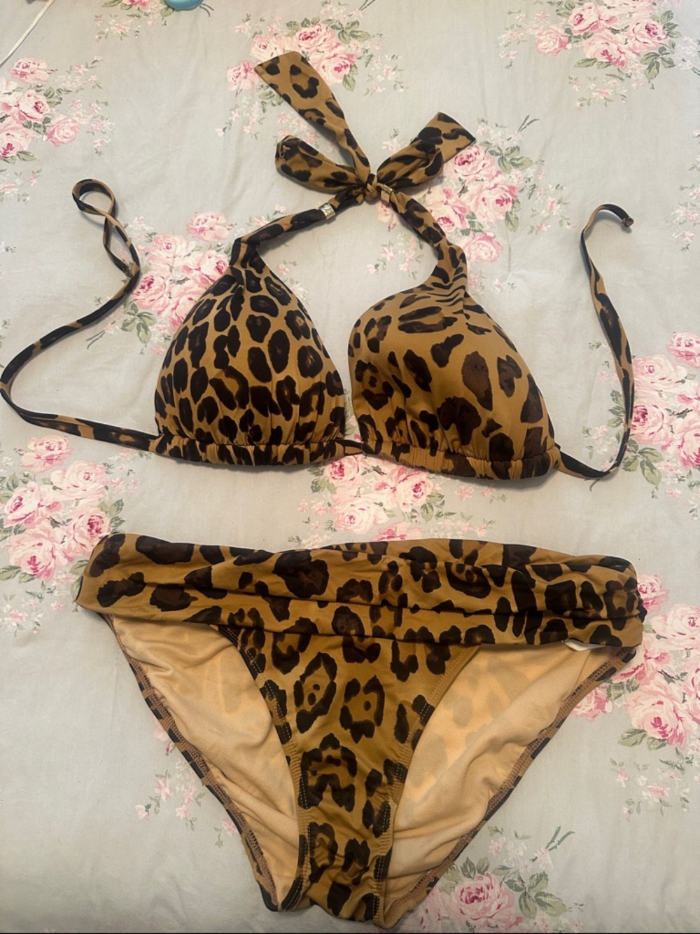 Lauren Ralph Lauren Leopard-Print Halter Bikini in Brown and Black